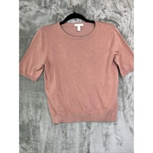 H&M Womens Medium Short Sleeve Sweater Soft Pink Slight Crop